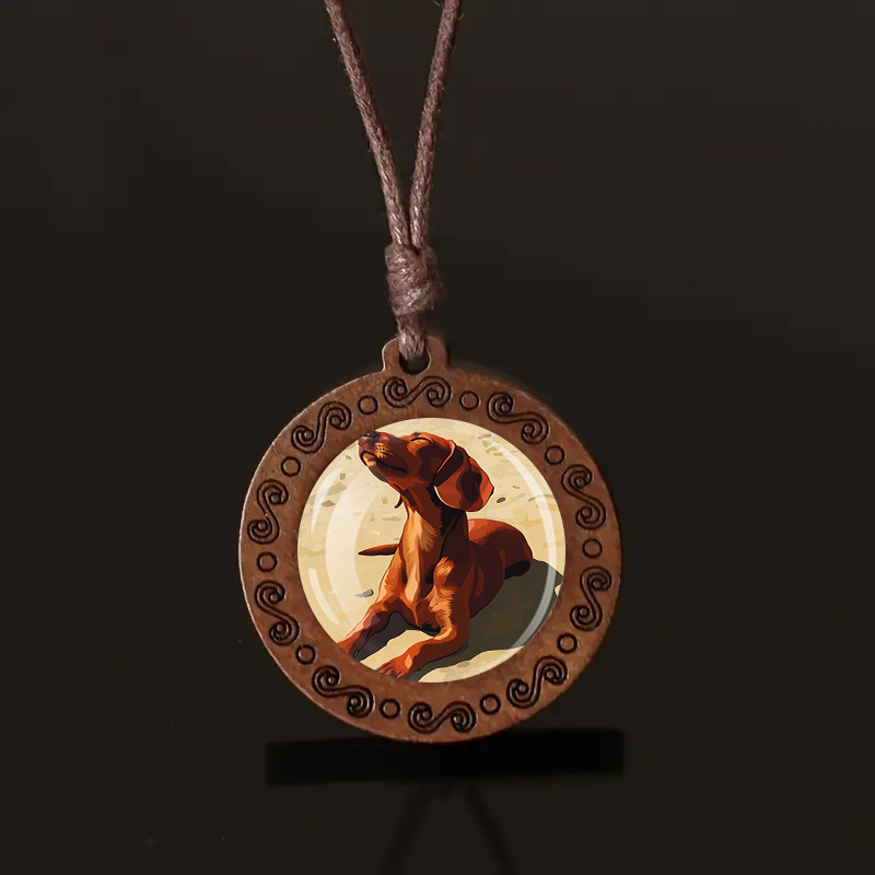 Vintage Bohemian Necklace with Natural Wood Pendant